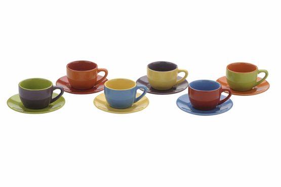 Colourful Cups & Mugs Set of 6 Espresso Cups & Saucers Assorted Colours, 6 Count (Pack of 1)