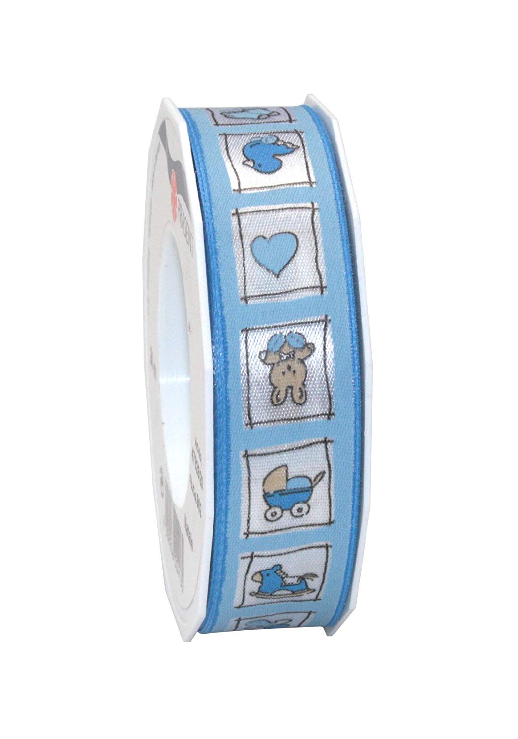 C.E. Pattberg Präsent - Natale Printed Satin Ribbon Blue 25 mm width, 20 m length, Dark Blue