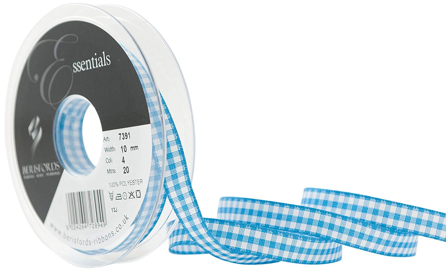 Berisfords 10 mm Gingham Ribbon, Peacock, 7391-PC-10
