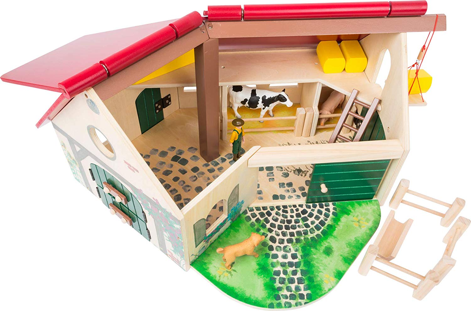 Woodfriends 11005 Wooden farm, with animals, fence, crane, ladder and farmer, 3 years and older, Multicolored, Large - Image 4