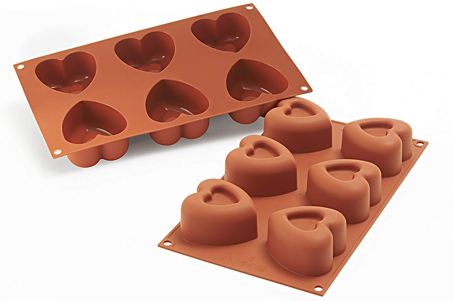 Silikomart SF124 Passion Silicone Heart Mould, 6 Cavities, Terracotta