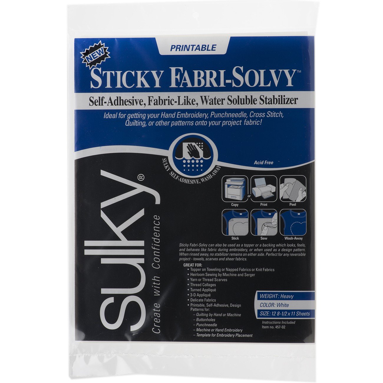Sulky 8 1/2 x 11-inch Sticky Fabri-Solvy Stabilizer, Pack of 12, 103568, 8.5" x 11" 12-PACK