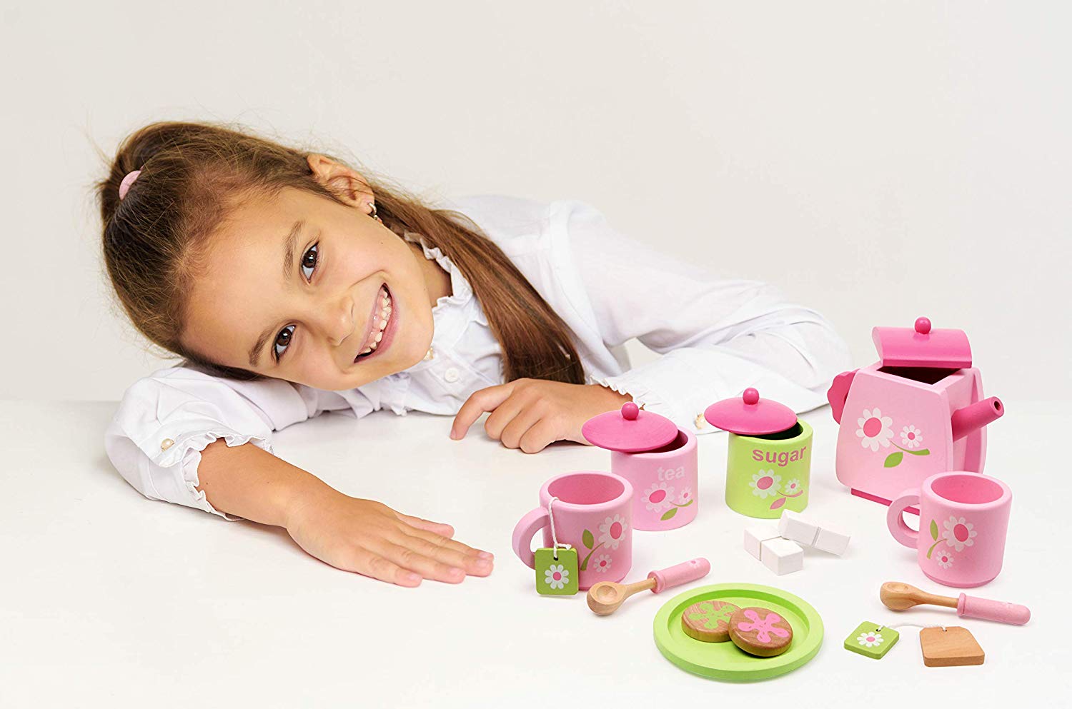 small foot 2849 children tea set "flower pattern" made of wood, accessories for the children's kitchen, 17 pcs - Image 3