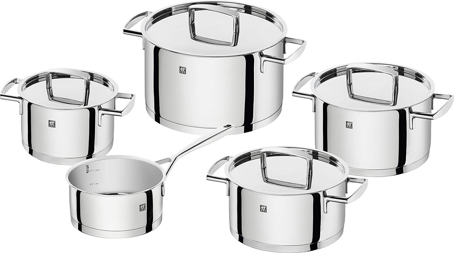 ZWILLING 5-piece Pot-Set, with 4 Lids, Suitable for Induction Stainless Steel, Passion,60 x 50 x 30 cm