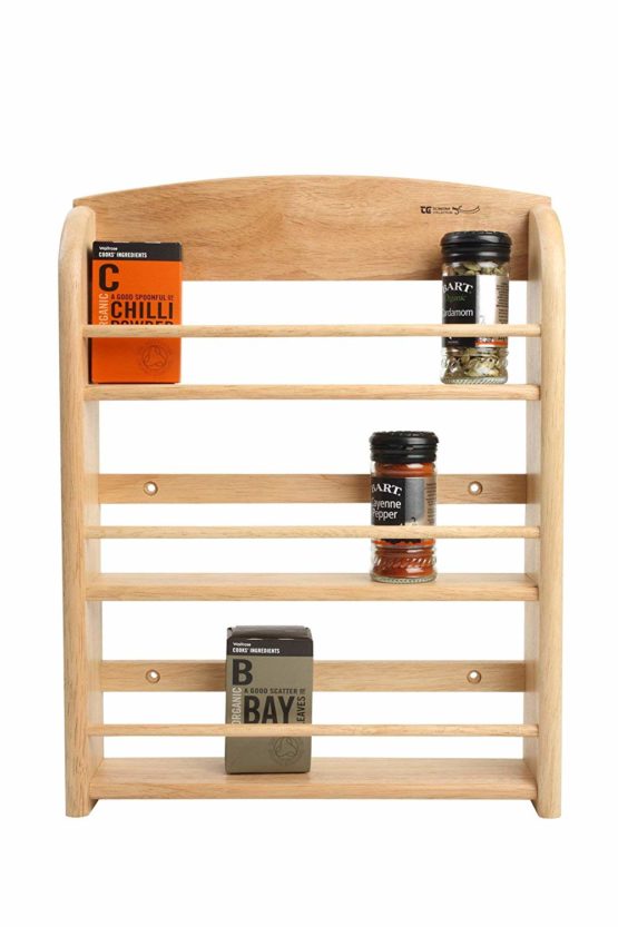 T&G 10398 Scimitar 18-Jar Wall Spice Rack in Hevea, 32 x 7.5 x 41.5 cm (Includes Fixings) - Image 3