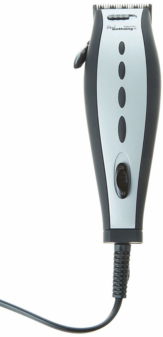 Paul Anthony Salon Pro Corded Hair Clipper - Lightweight - Self Sharpening Stainless Steel Blades - 4 Interchangeable Comb Guides - Precision Taper - Powerful Quiet Motor - Silver & Black - H5120BK