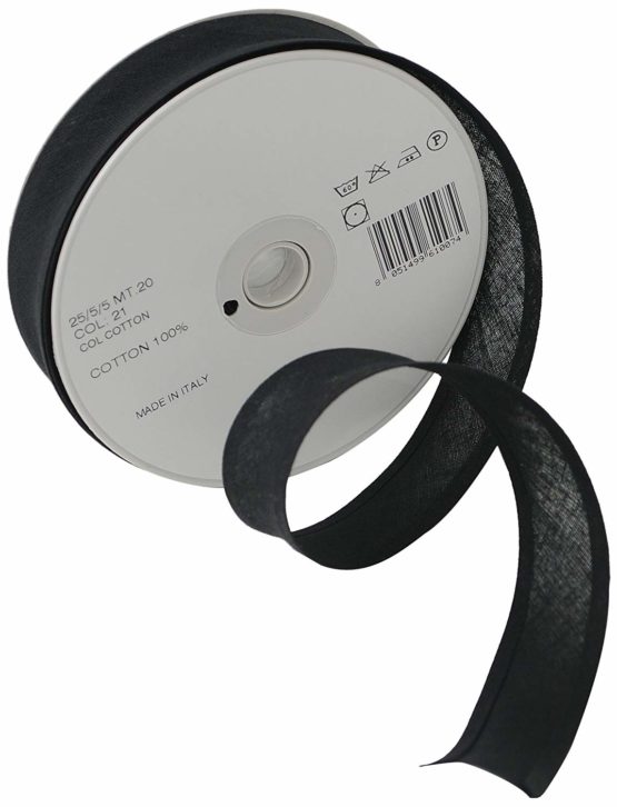 Inastri 25/5/5 mm Cotton Bias Binding, Black