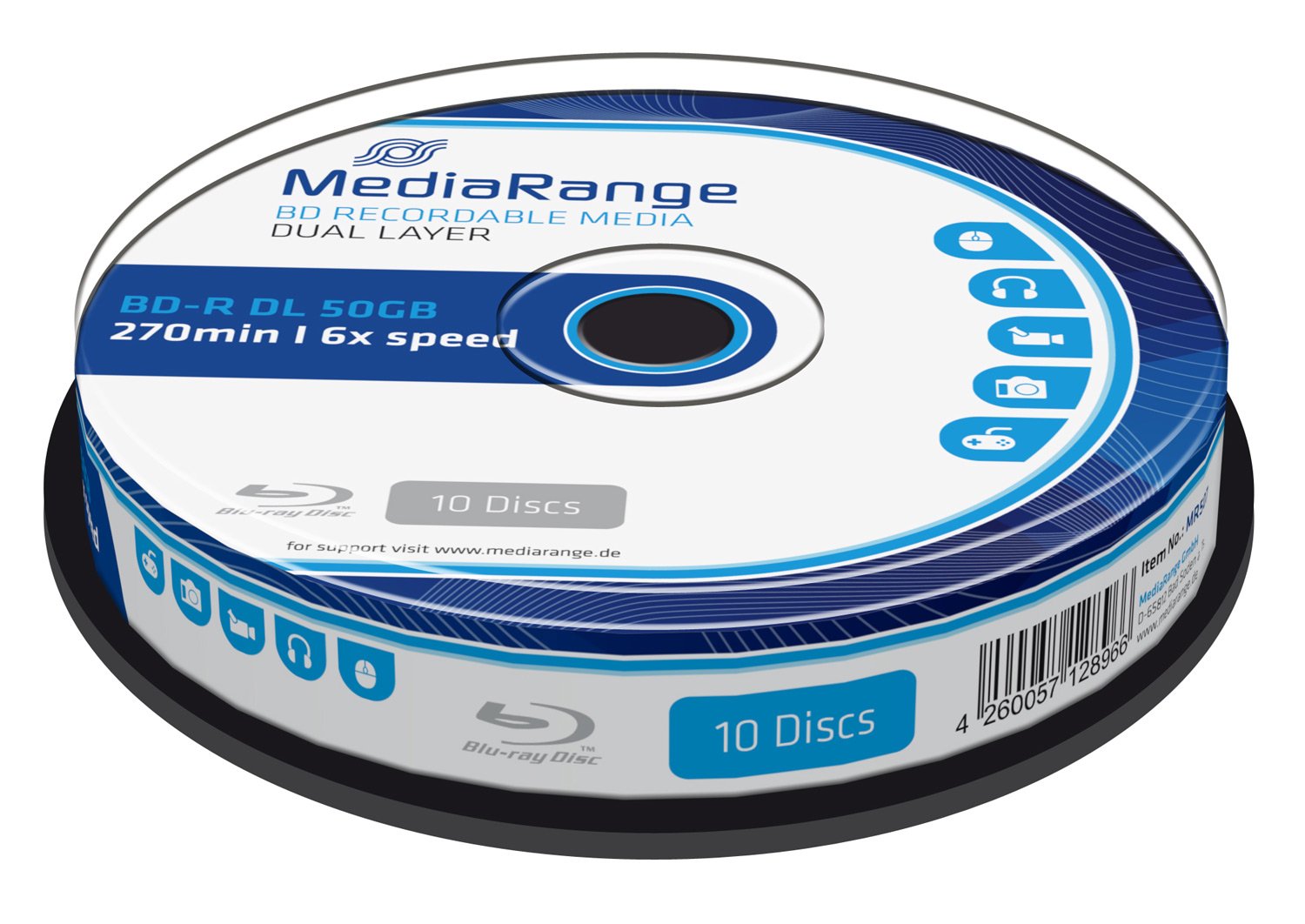 MediaRange MR507 BD-R DL 50GB 6x (10) Cake Box once writable, silver, Cake 10