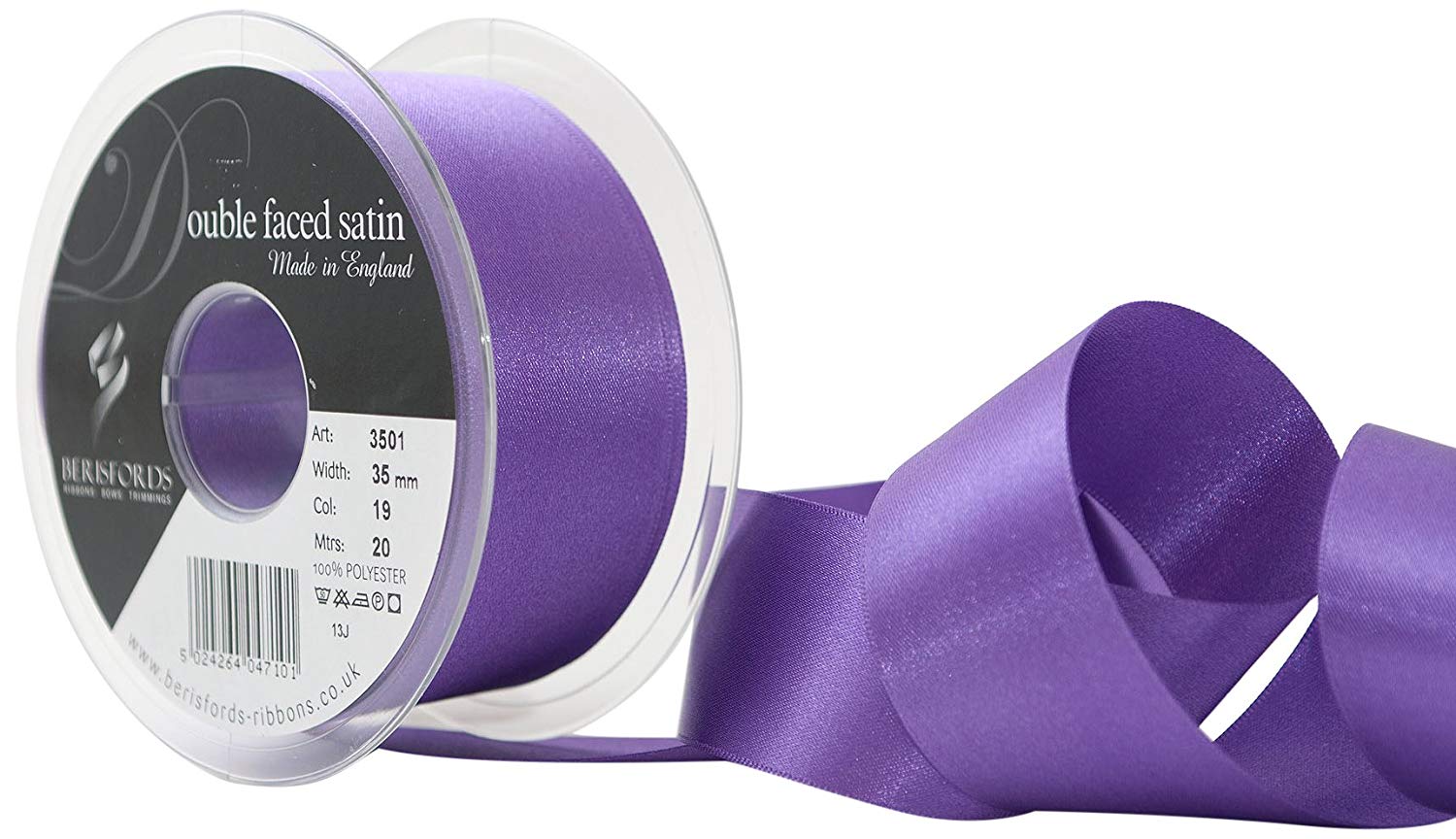 Berisfords Double Satin Ribbon, Purple, 35 mm, 3501-PP-35