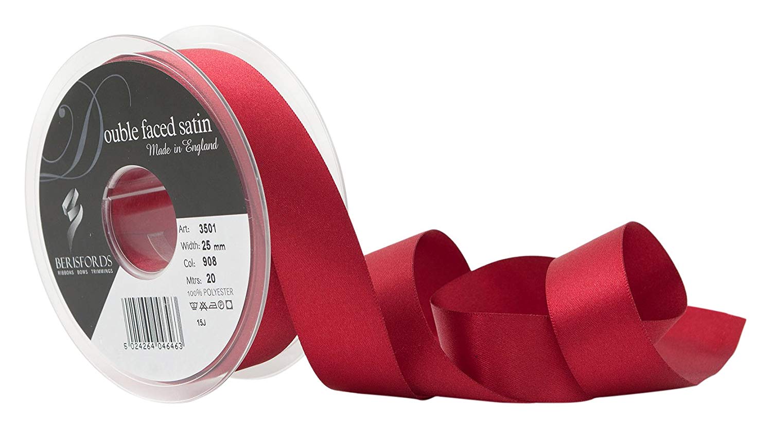 Berisfords Double FACE Poly Satin Ribbon, Scarletberry, 25 mm