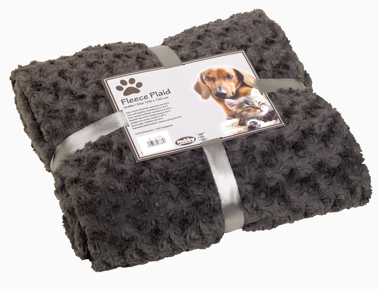 Nobby Super Soft Fleece Plaid with Paw Print, 100 x 150 cm, Grey