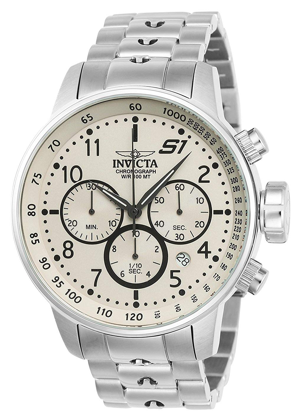 Invicta S1 Rally 23077 Men's Watch - Waterproof - Analogue - Quartz Movement - stainless steel with ivory dial - 48mm