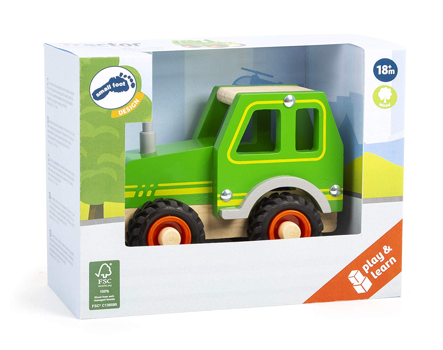 Small Foot Tractor FSC 100%, 7 cm x 13 cm x 10 cm, Green - Image 3