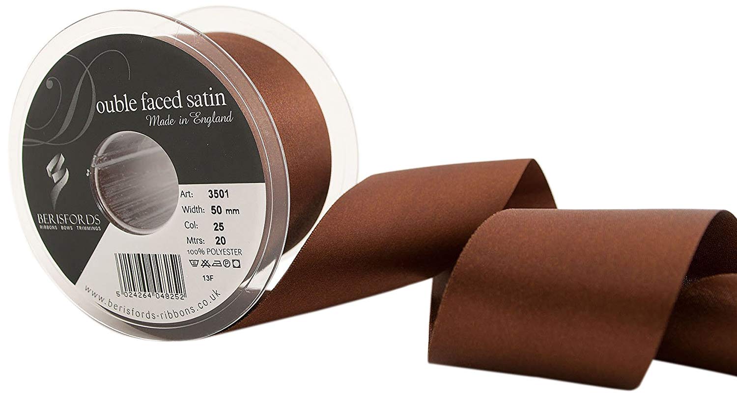 Berisfords 3501 Double Satin Ribbon, 25 Dark Brown, 20 m, 50 mm