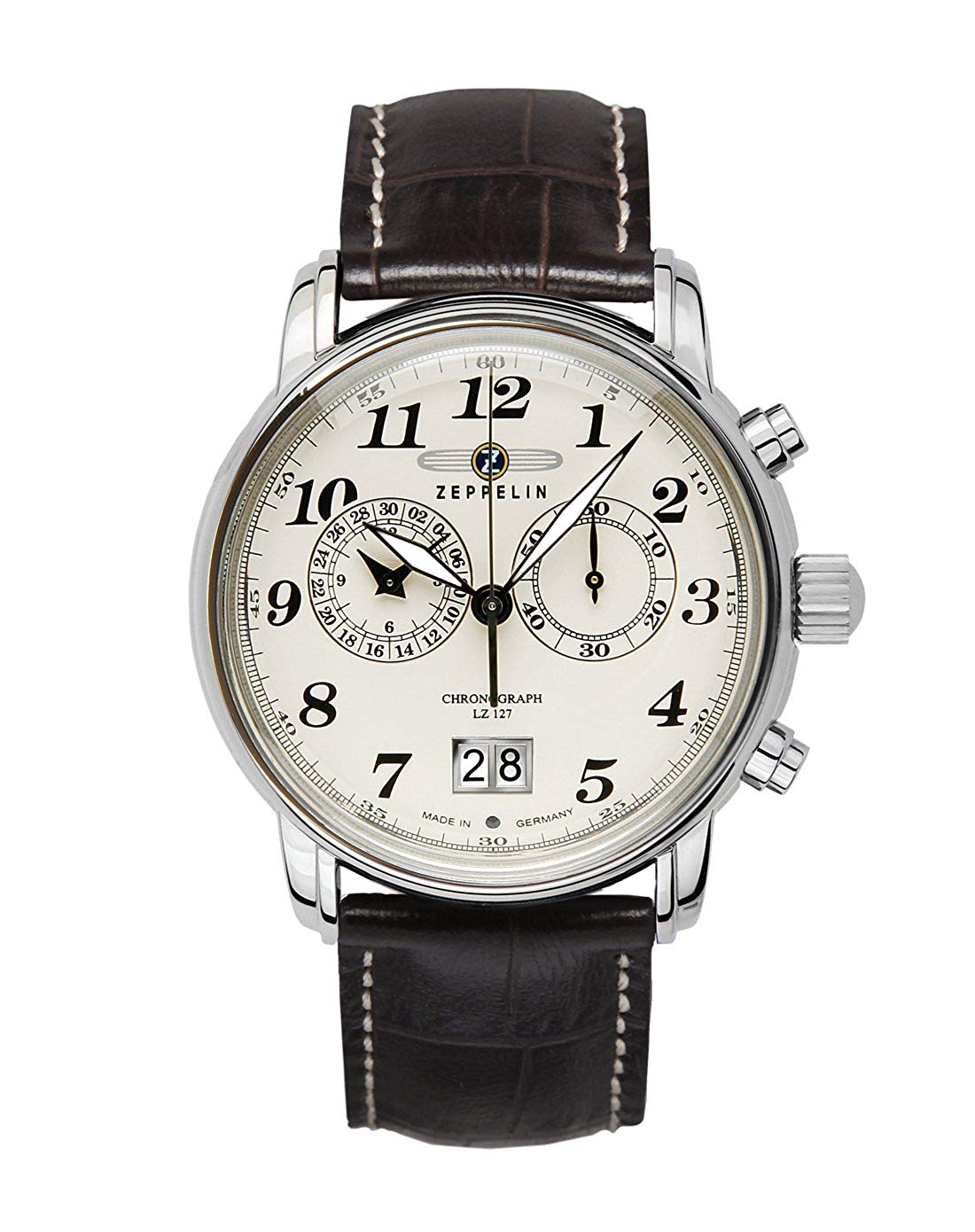 Zeppelin Count Mens Analogue Quartz Watch with Leather Bracelet 7684-5, Beige/Brown, standard size