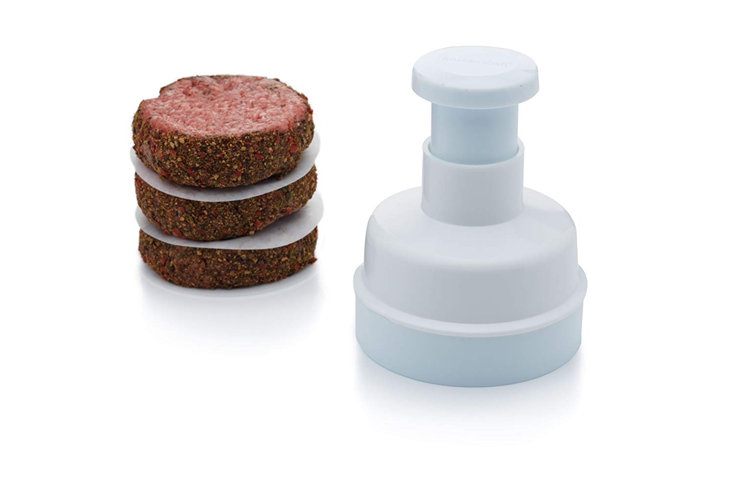 KitchenCraft Plastic Beef Burger Press/Fish Cake Maker with 1 Wax Discs, White - Image 2