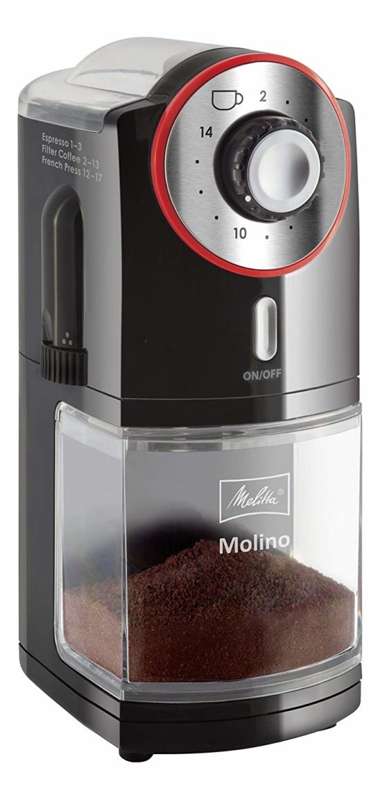 Melitta Molino Coffee Grinder, 1019-01, Electric Coffee Grinder, Flat Grinding Disc, Black/Red, CD - Molino - red mat