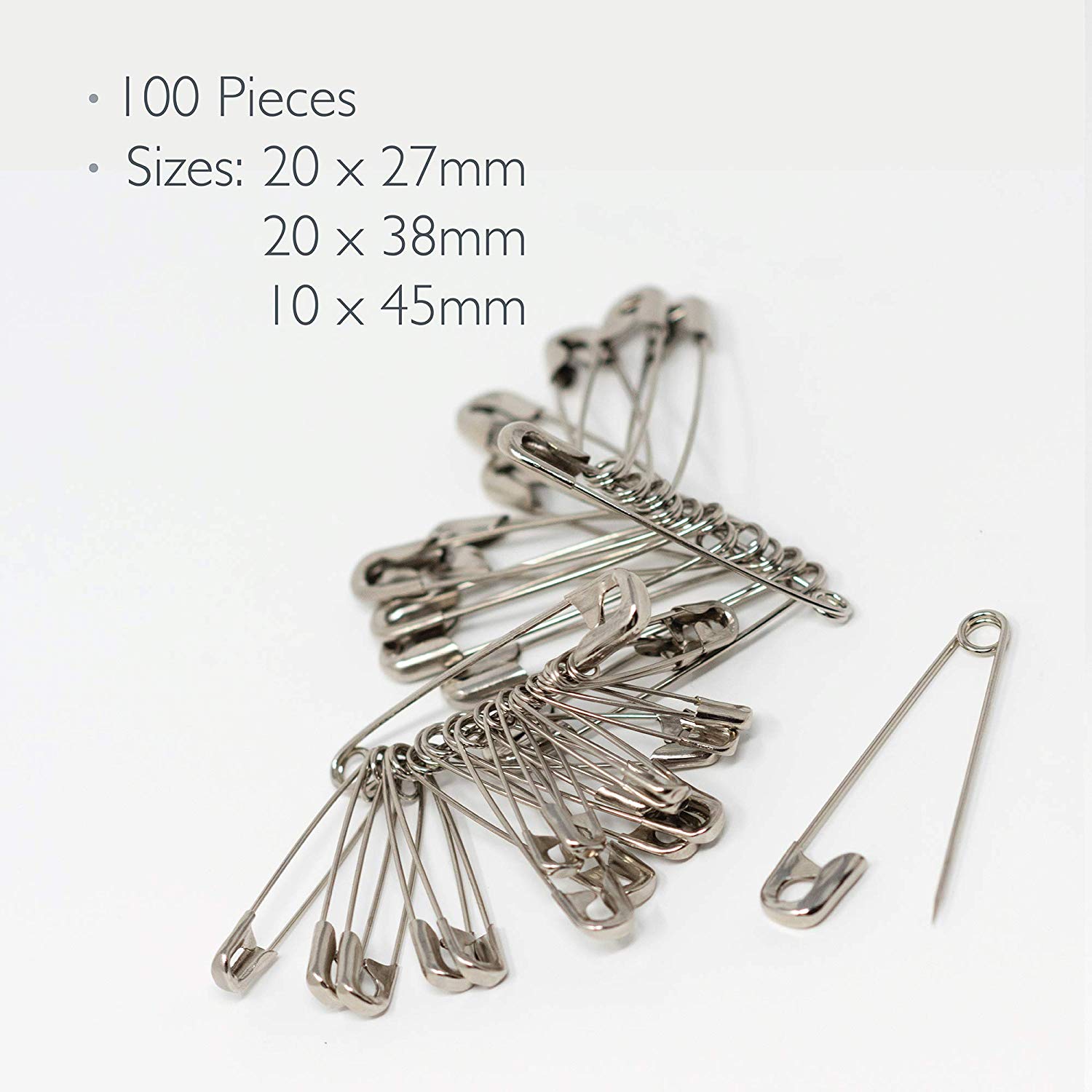 Korbond Safety Pins - 100 Pieces in Assorted Sizes - 2.5cm, 3.5cm & 5cm Pins - Tempered Steel, Nickel, 100 Pins - Image 4