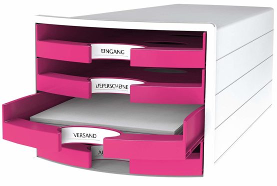 Han 1013-56 Impuls Drawer Box DIN A4/C4 4 Open Drawers White/ Trend Colour Pink - Image 2