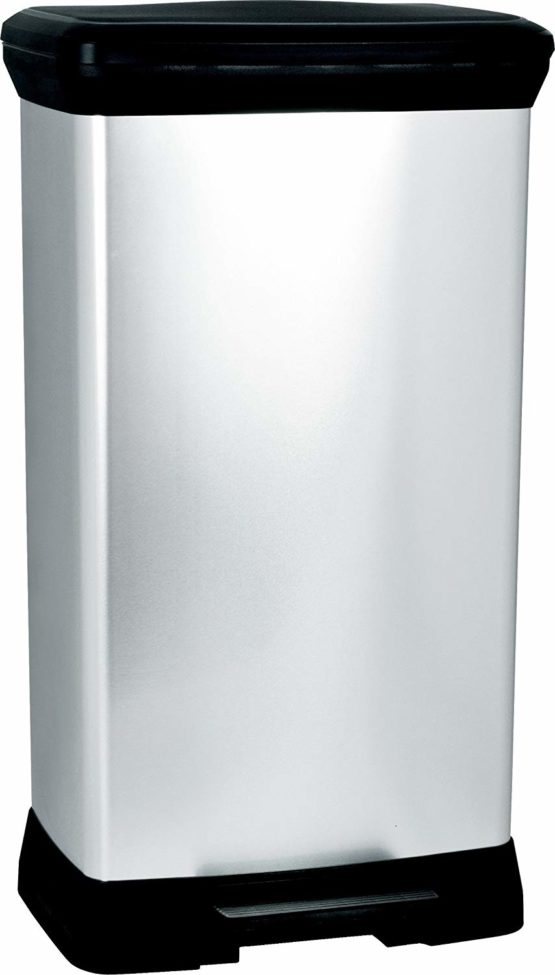 CURVER 187177 Rectangular Pedal Bin, 39 x 29 x 73 cm, Polypropylene, Metal Look, 50 L, Metal, 50L