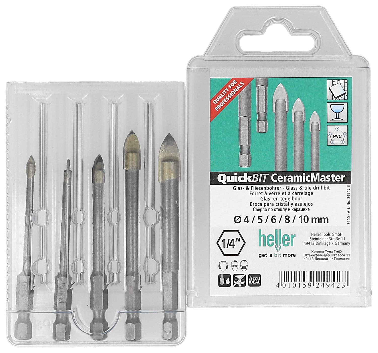 Heller 3900 Glass and Tile Drill Bit Set, 5 Pieces