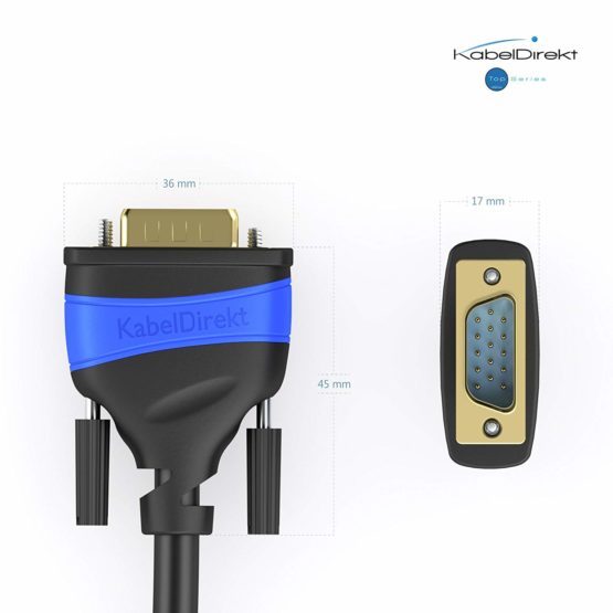 KabelDirekt – 2m – VGA cable (15 pin, Full HD/1080p, 3D ready, VGA male to VGA male connectors, connects PCs to monitors/CRT displays/TVs, gold-plated connectors, black) - Image 3