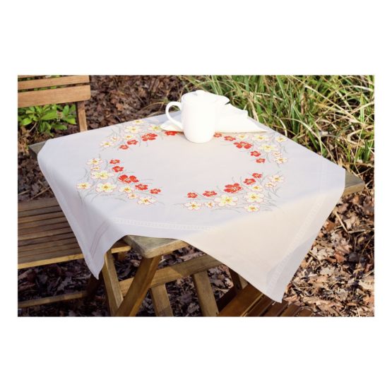 Vervaco Embroidery: Tablecloth: Poppies & Flowers, 100% Cotton, Multi-Colour, 40 x 2 x 20 cm