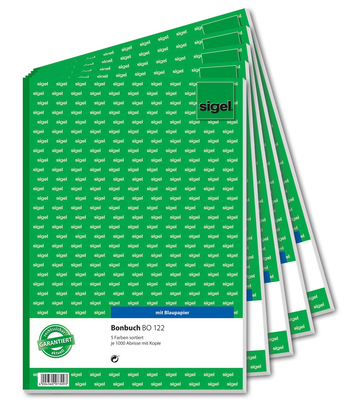 Sigel BO122 Voucher Book 5x 1000 Tickets 5 Colours Assorted with Blue Paper A4 2 x 50 Sheets, Economy pack: yellow, pink