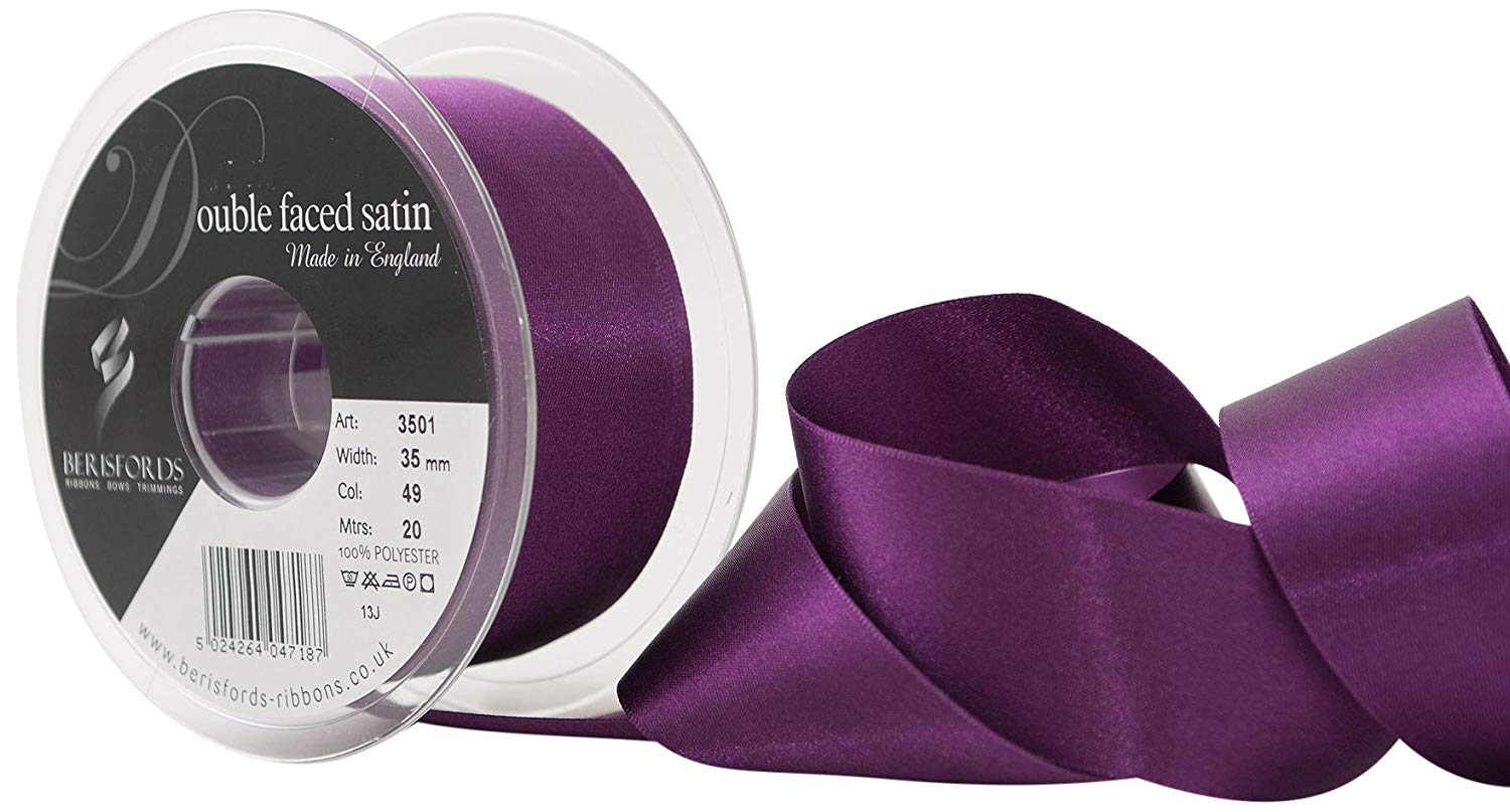 Berisfords Double Satin Ribbon, Plum, 35 mm, 3501-PM-35