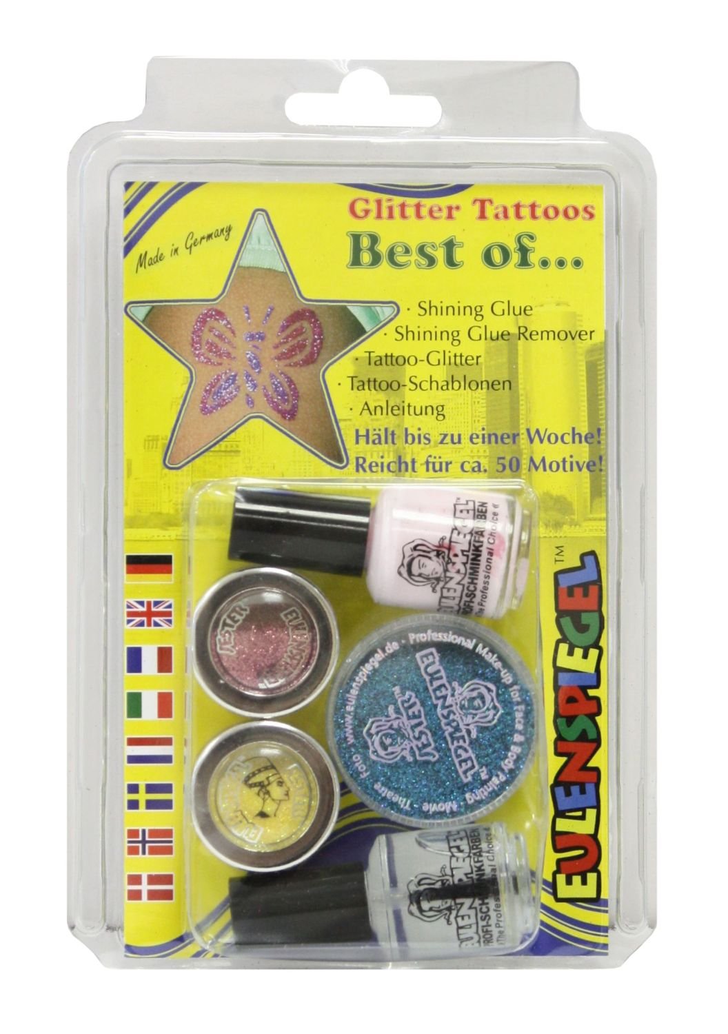 Creative Eulenspiegel Glitter Tattoo Designer Set - Best Collection, Türkis, 4 Schablonen