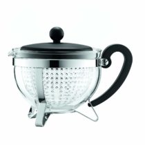 BODUM 1 Litre Borosilicate Glass Chambord Teapot with Coloured Handle Transparent Filter and Lid, Black, Width: 20.4 cm