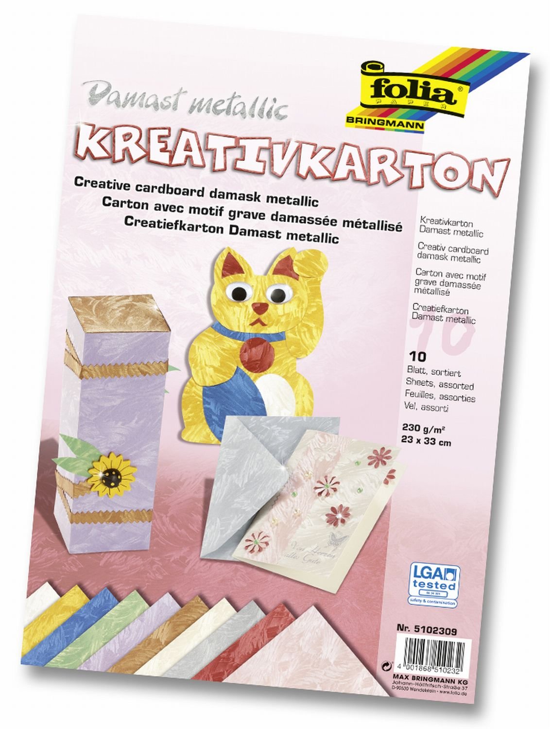 Glorex GmbH Folia 5102309 - Creative Cardboard Damast Metallic 230g/m², 23 x 33 cm, 10 Sheets, Assorted Colours - Image 2