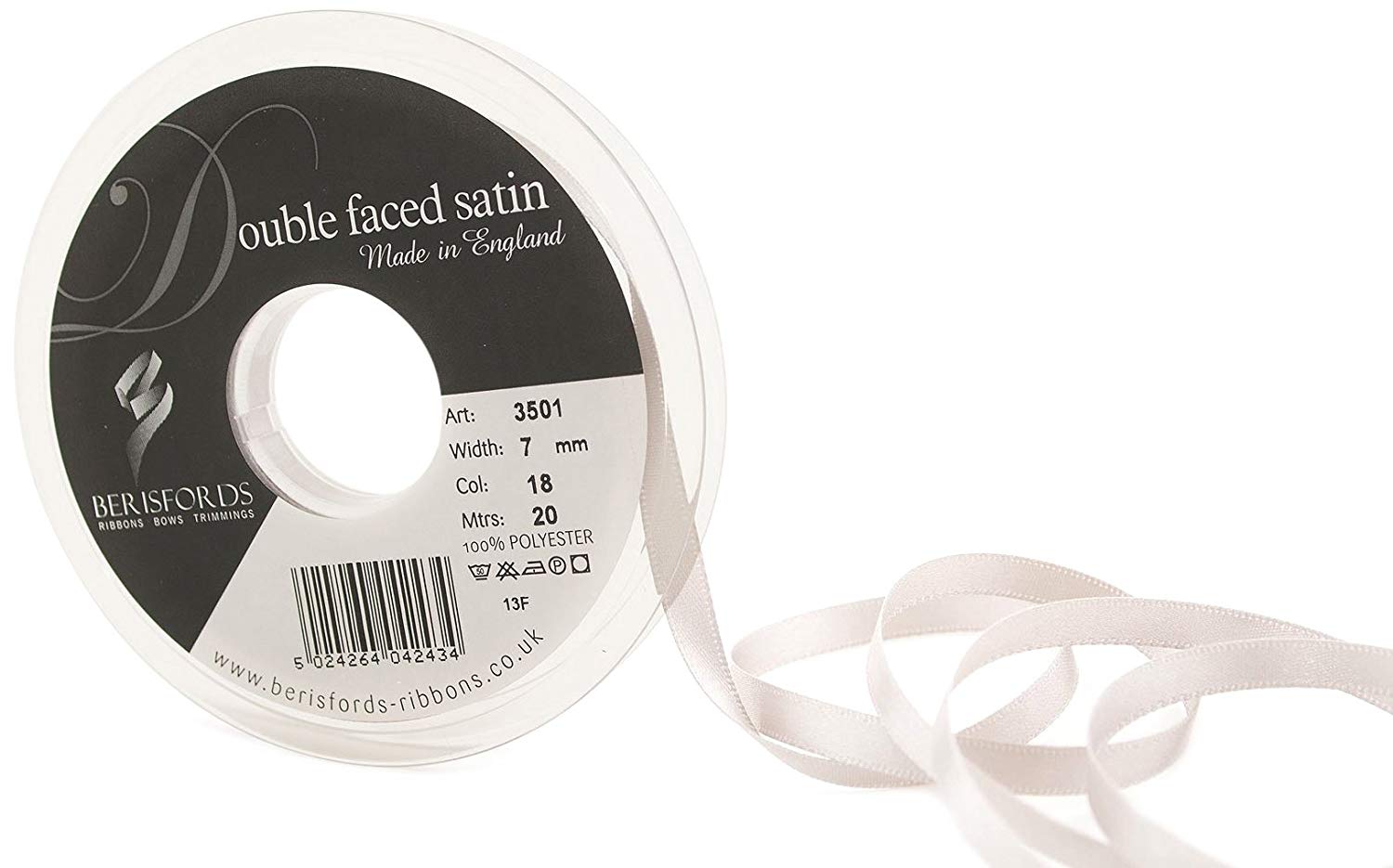 Berisfords Ribbon, Silver Grey, 7 mm x 20 m, 3501-SG-7