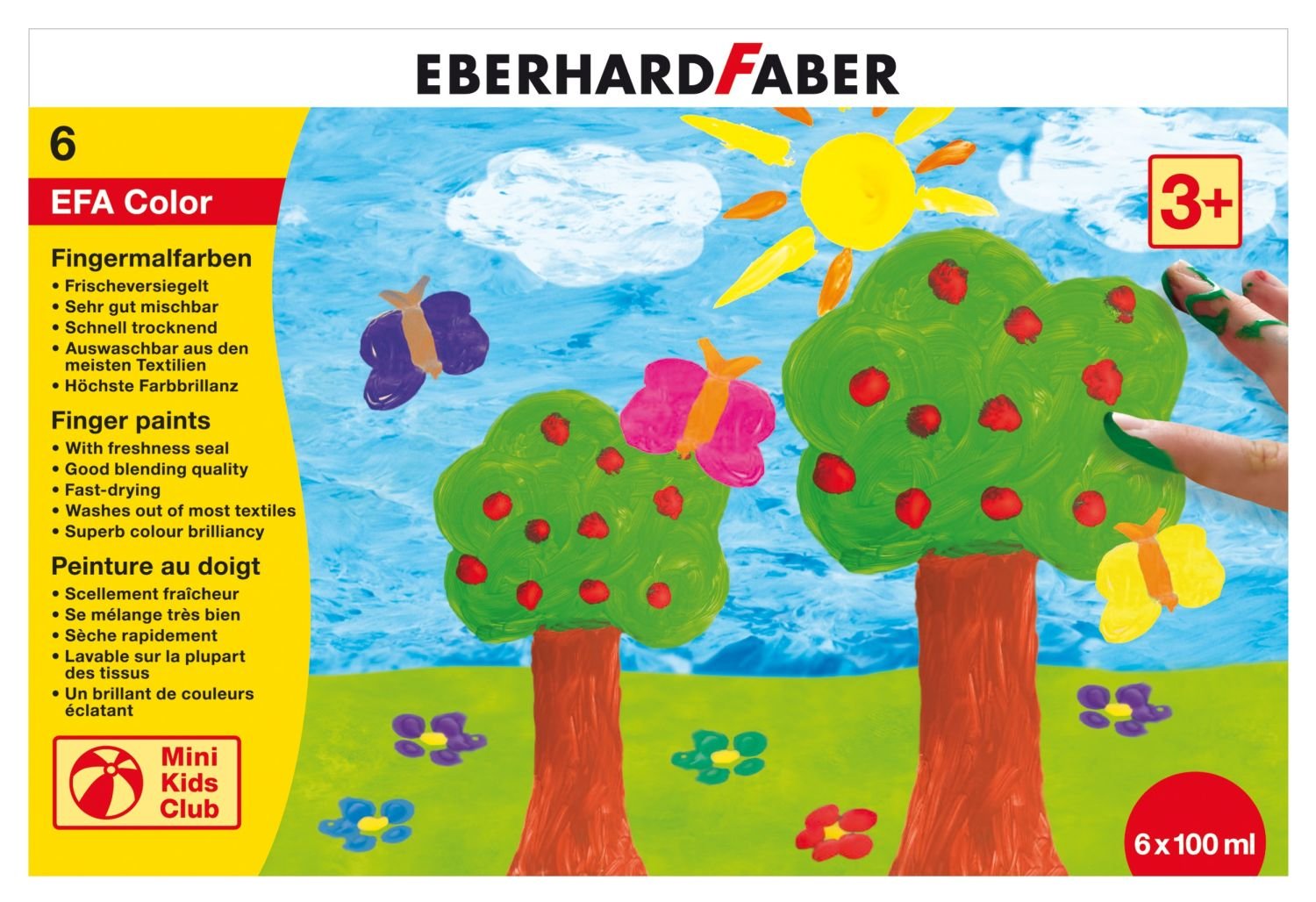 Eberhard Faber 100ml Finger Paint (6 Colours), Standard Colours, 100 ml (Pack of 6)