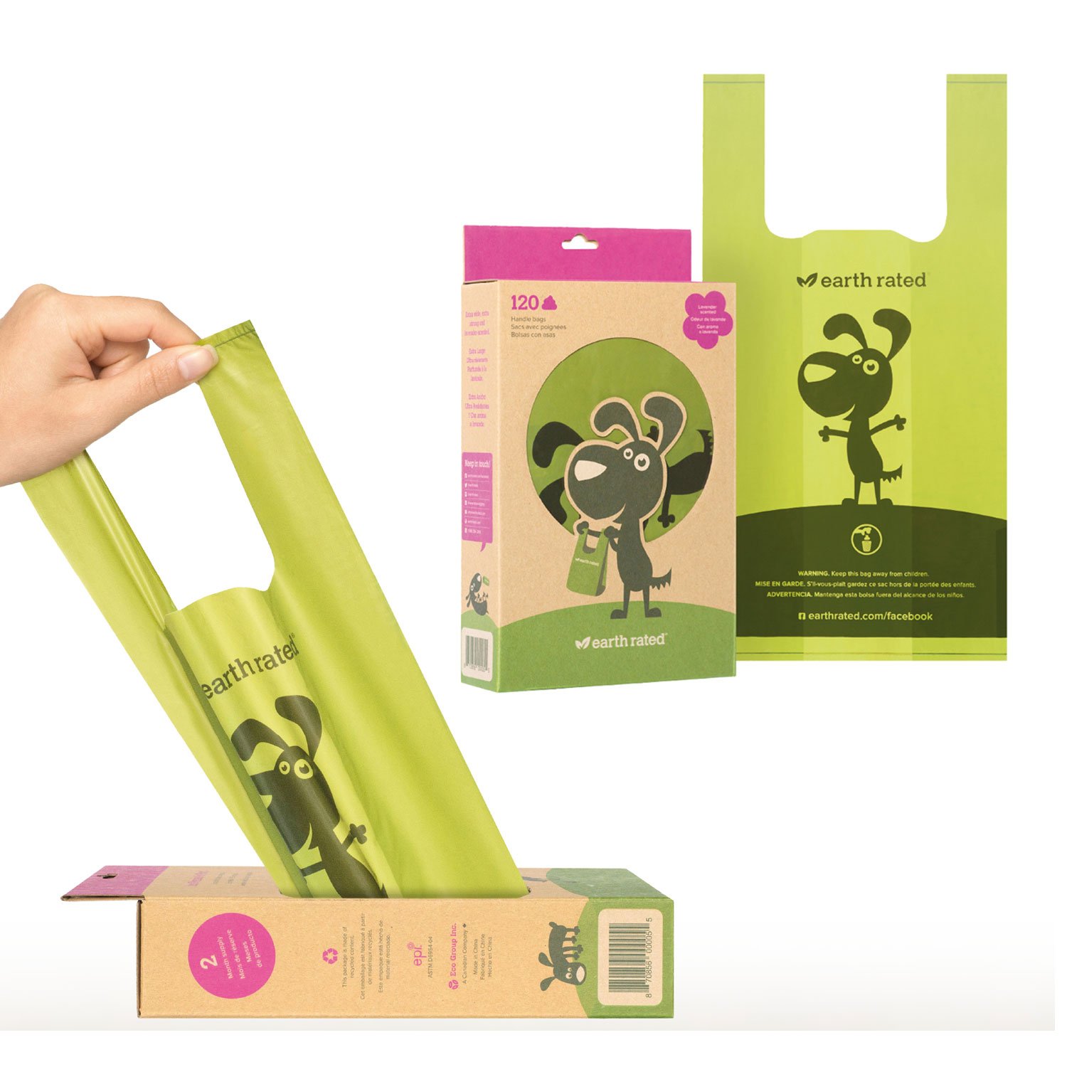 Earth Rated Dog Poo Bags with Handles, Easy Tie and Guaranteed Leakproof, Lavender Scented, 120 Bags, 120 Handle Bags