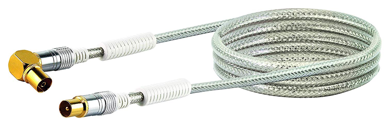 Schwaiger Angled Antenna Cable with Ferrite Core (110dB, 1.5 m) Transparent, 1.5 Meters - Image 2