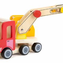 Small Foot 12008 Kranwagen aus Holz, vielen Funktionen, 360 Grad drehbar, Greifhaken mit Kurbelfunktion, herausfahrbarer Ausleger Toy, Multicoloured