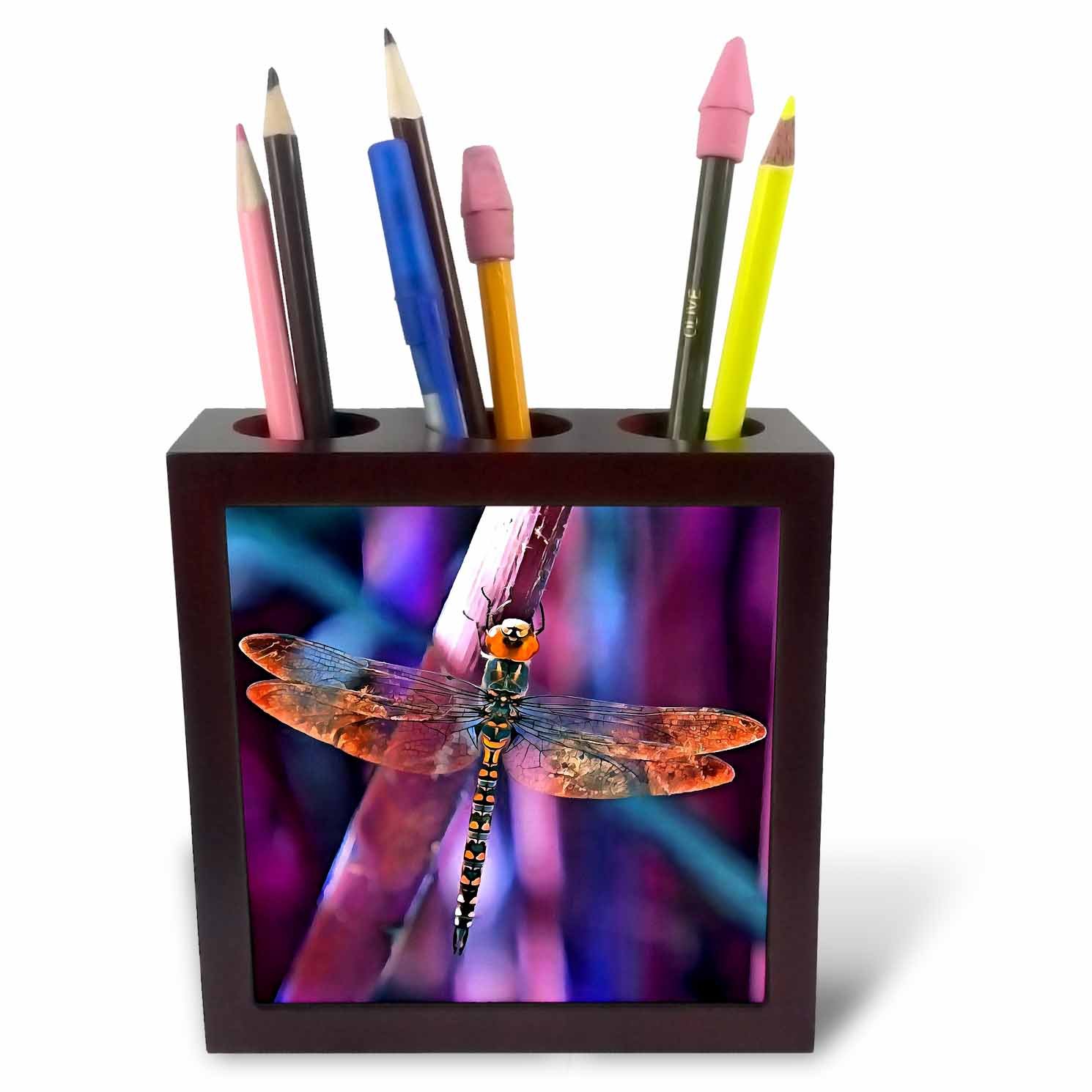 3dRose ph_245545_1 5-Inch "Dragonfly" Tile Pen Holder - Orange/Blue - Image 3