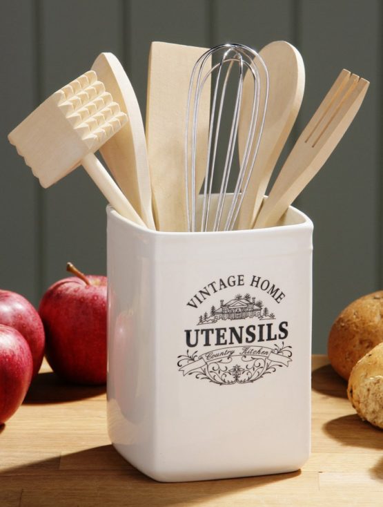 Premier Housewares 721233 Vintage Home Utensil Holder - Cream, H15 x W11 x D11cm - Image 4