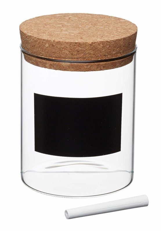 KitchenCraft Natural Elements Glass Storage Jar with Lid and Chalkboard Label, Glass / Cork, Small (700 ml)