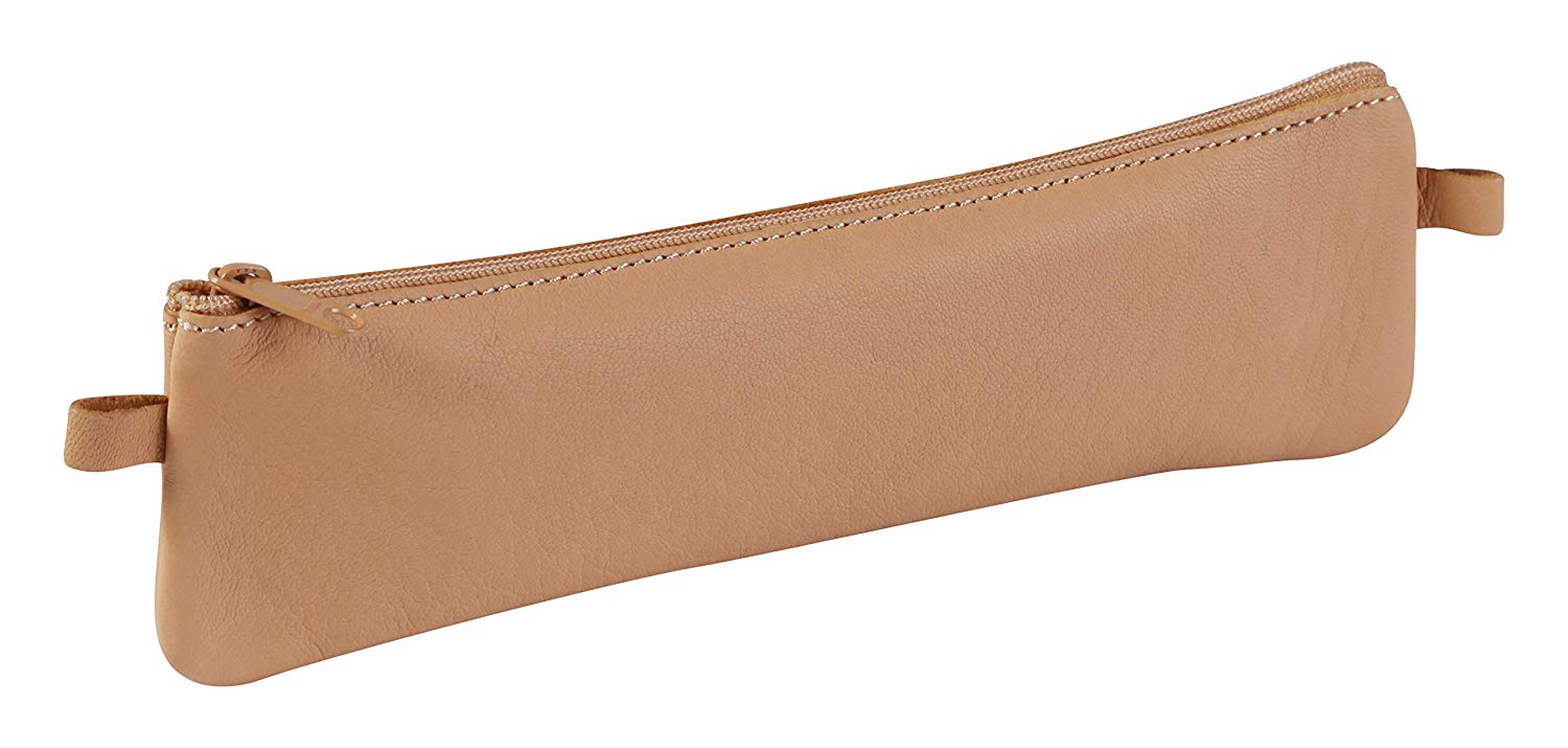 Clairefontaine 8301C, One Flat Schoolbag, Dimensions: 22x6 cm, Made of Genuine Lambskin Leather, Beige Colour