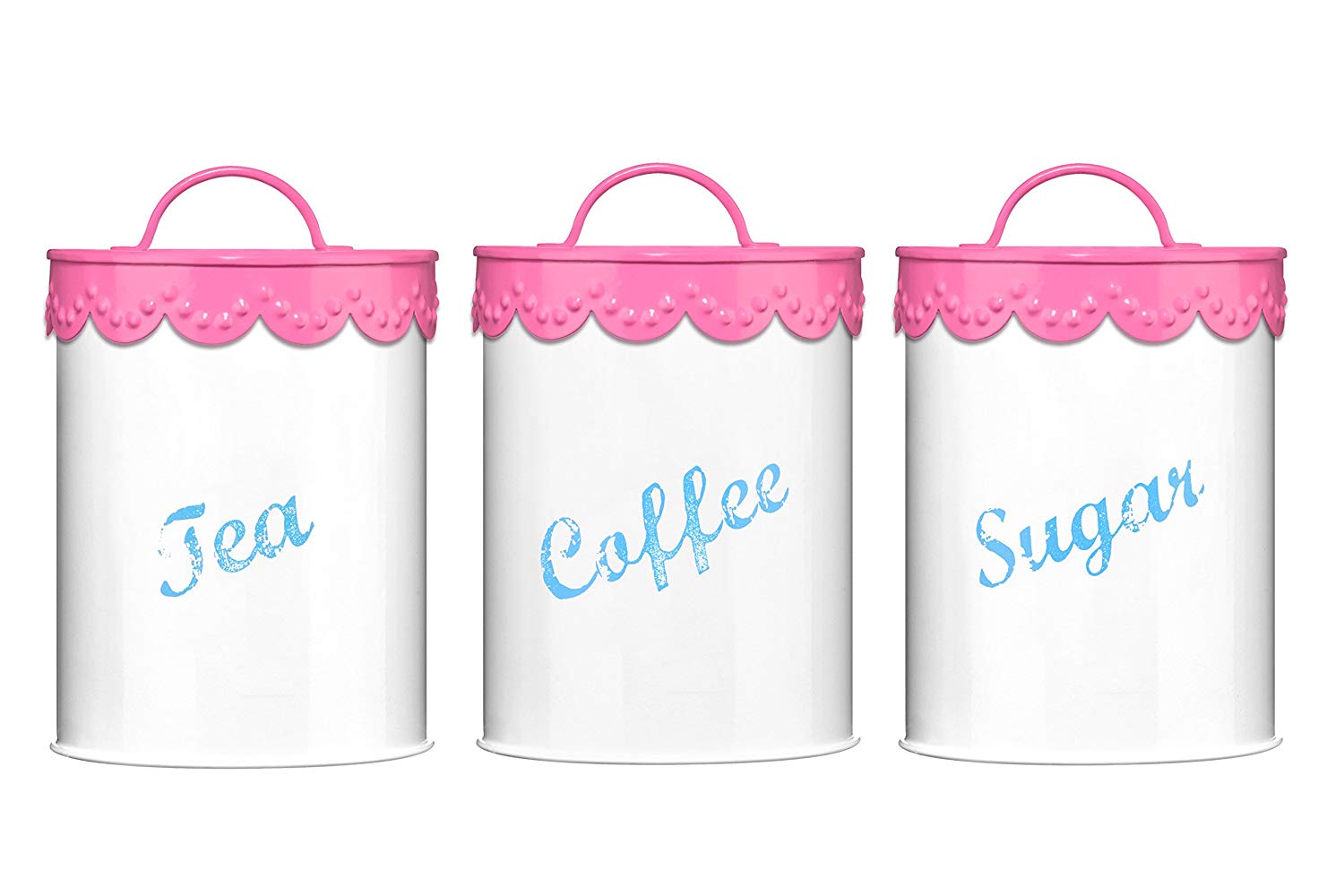 Premier Housewares Lace Tea, Coffee and Sugar Canisters - Set of 3, Pink, 11 x 11 x 13 cm