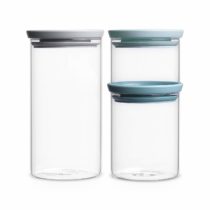 Brabantia 298325 Glass Stackable Jars (0.3/0.6/1.1 L), Set of 3, Transparent