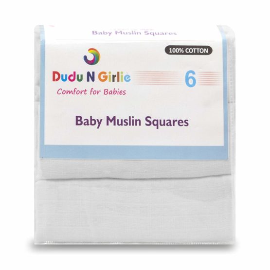 Dudu N Girlie 100 Percent Cotton Baby Muslin Squares, 6-Piece, White