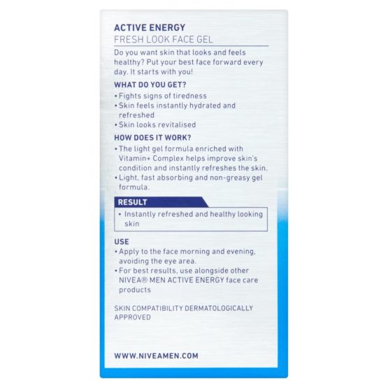 NIVEA MEN Active Energy Refreshing Face Gel (50 ml), Invigorating Moisturiser for Men Infused with Vitamins, Men's Skin Care Essentials - Image 2