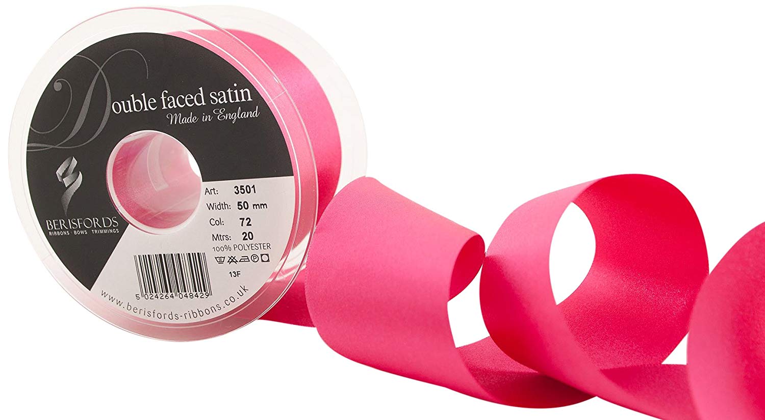Berisfords Satin Ribbon, Shock Pink 50 mm