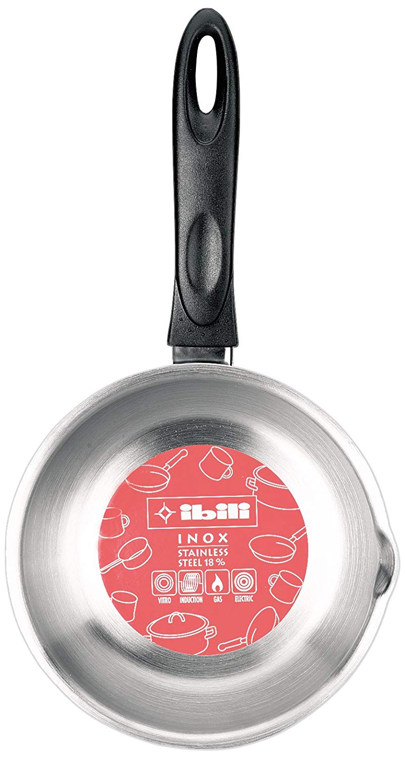 IBILI Clasica Saucepan with Spout, 16 cm, Stainless Steel, Suitable for Induction Hobs, Silver/Black