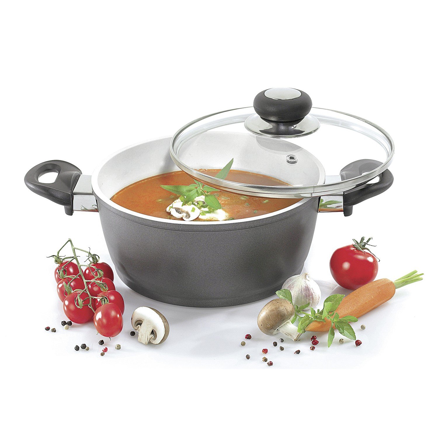 Karl Kruger Oslo Aluguss Series Meat Pot with Glass Lid, 3.5 l, Metal, Black, 3.5 Litre, 3.5 Litres