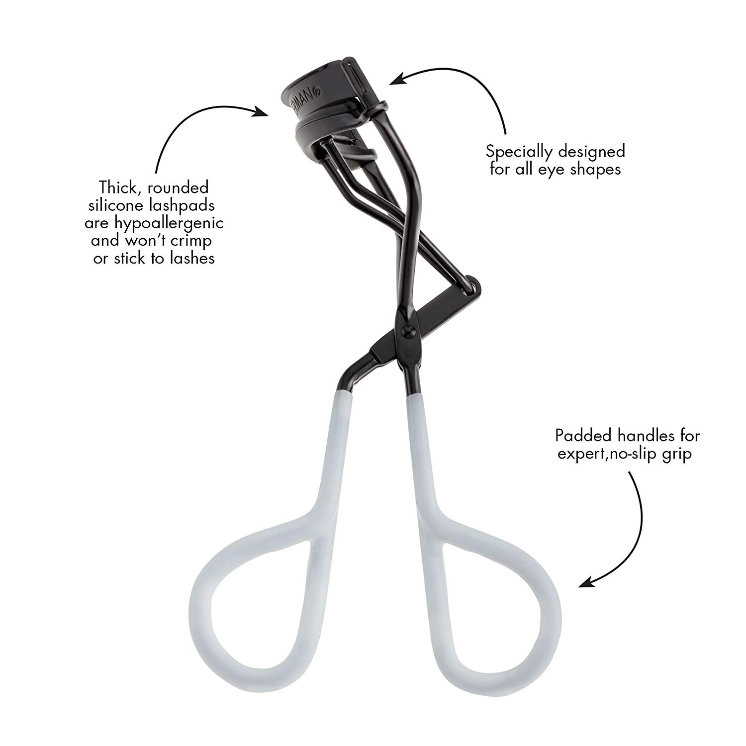 Tweezerman Onyx Great Grip Eyelash Curler for Long Lasting Lifted Lashes Thick, Rounded Hypoallergenic Silicone Pads - Image 4