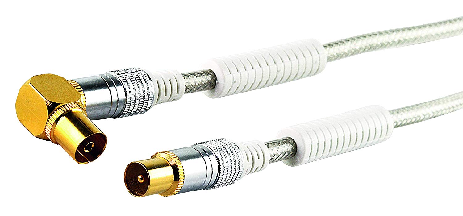Schwaiger Angled Antenna Cable with Ferrite Core (110dB, 1.5 m) Transparent, 1.5 Meters